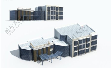 几何造型办公楼多层公共建筑设计3D模型
