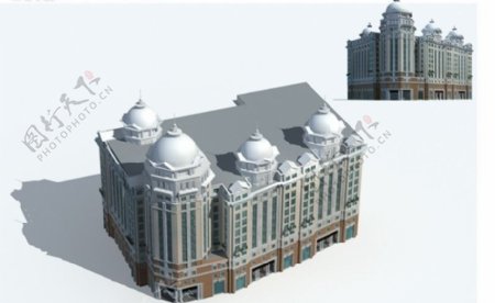 现代教堂式欧式建筑3D模型图