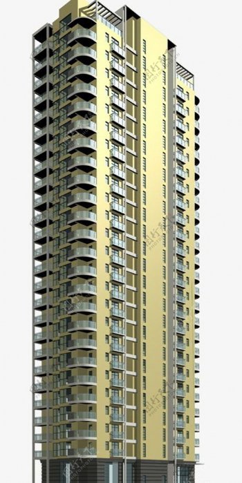 现代对称塔式高层住宅楼模型