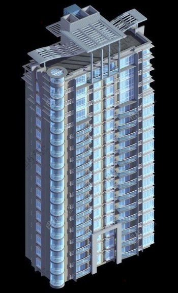 造型顶高层板式住宅楼3D模型