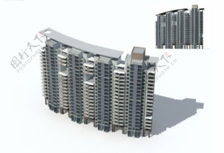 现代多层单体住宅楼建筑3D模型设计