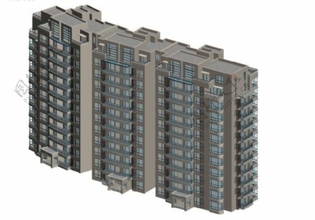 现代城市多层住宅3D模型图