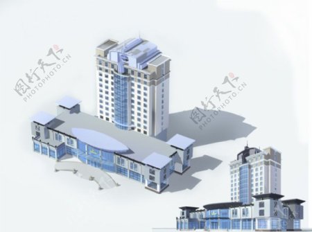凸形时尚多层公建建筑3D模型