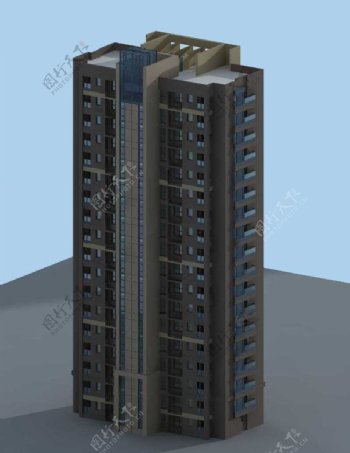 灰色柱长高层住宅建筑3D模型