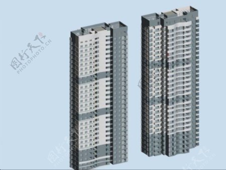 时尚柱形板式高层住宅建筑3D模型