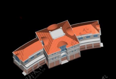 橙色弧形小公建建筑3D模型