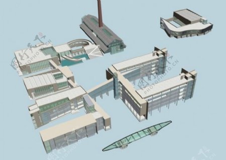 创意学校建筑群鸟瞰3D模型