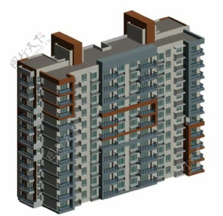 住宅楼背面3d模型