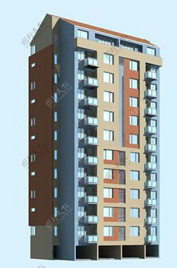 十层塔式住宅楼3D模型