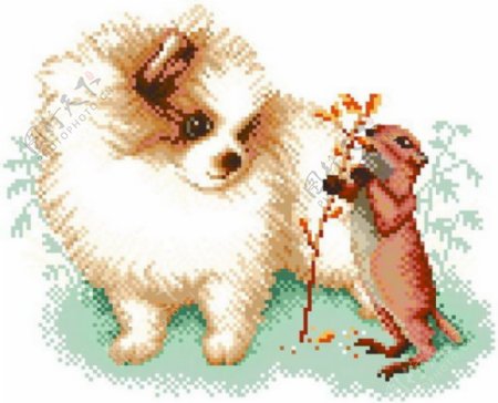 狗和松松鼠十字绣