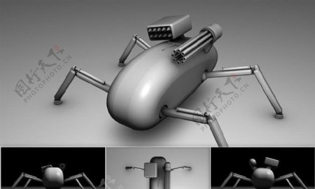 武装小机器人像4条腿的蜘蛛