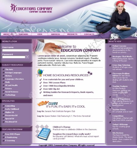 欧美教育培训资讯网页模板