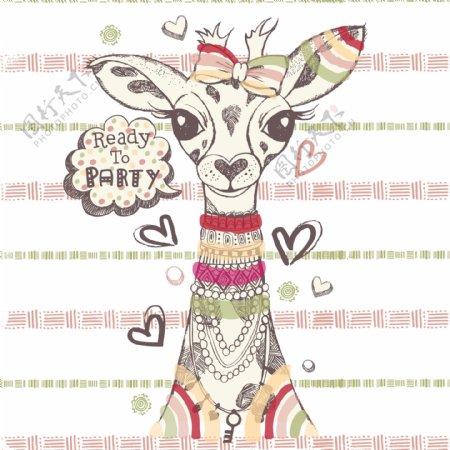 印花矢量图可爱卡通卡通动物长颈鹿色彩免费素材