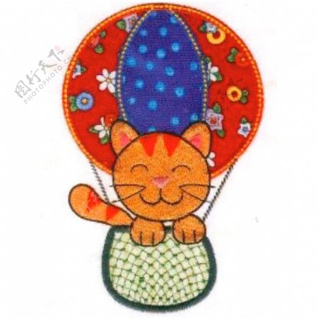 绣花热气球小猫家纺免费素材