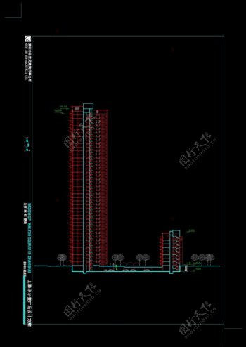 城市建筑景观总体剖面cad图纸