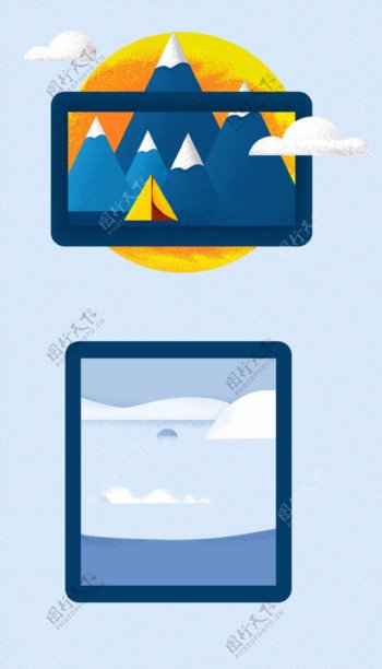 谷歌风格插画冬季野营