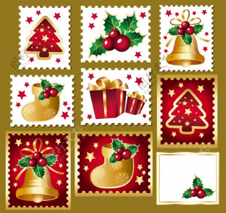 矢量素材可爱的圣诞邮票