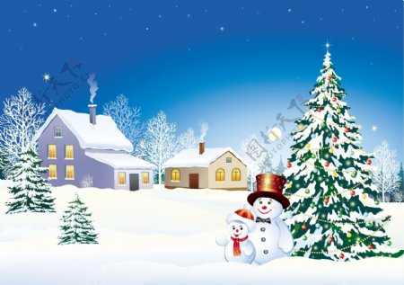 矢量素材圣诞精美雪景图片