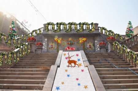 喷泉阶梯护栏九层高台圣诞节设计图