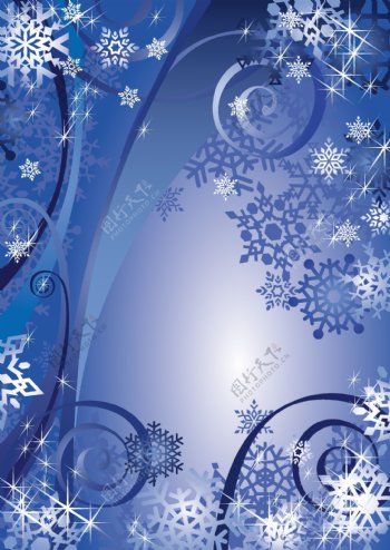 蓝色圣诞树雪花背景矢量素材