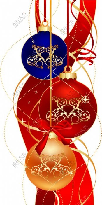 矢量绚丽彩色吊球圣诞背景