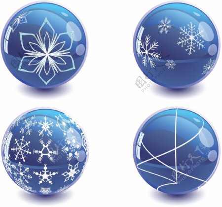 蓝色圣诞节花纹圆球矢量图