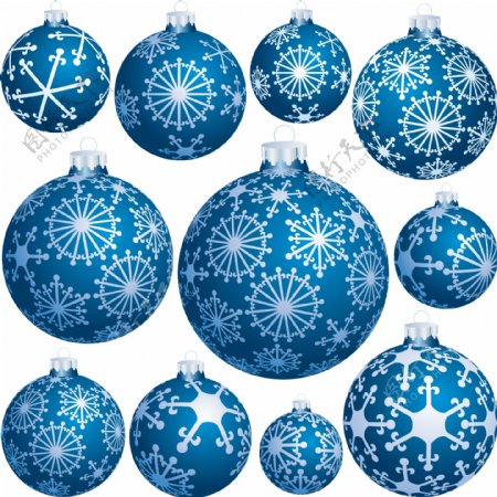 圣诞节蓝色雪花底纹彩球矢量素材
