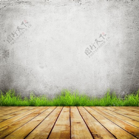 木地板青草墙面图片