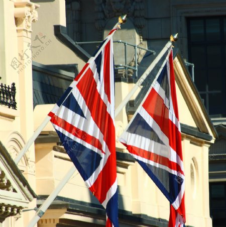 英国国旗在英国建筑外