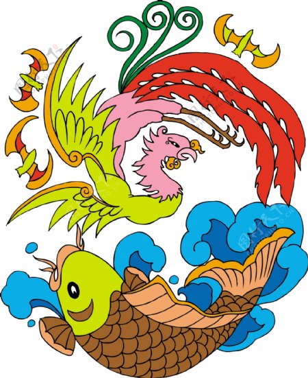 凤凰鲤鱼传统窗花图