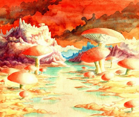 油画蘑菇图片