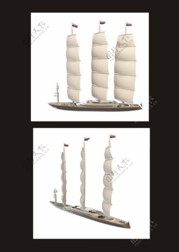三帆帆船3d模型