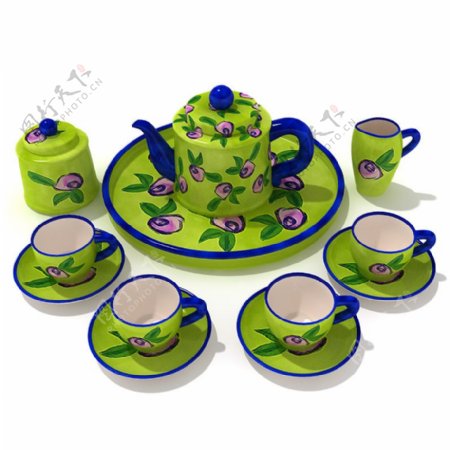 彩绘绿色茶具