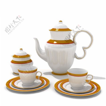 黄白陶瓷茶具