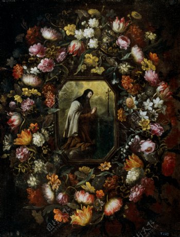 PerezBartolomeGuirnaldadefloresconSantaTeresadeJesusCa.1676画家静物画静物油画植物油画水果油画装饰画