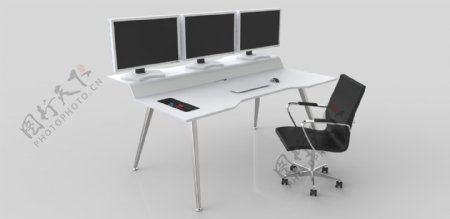 3D桌椅办公设施电脑三维效果图