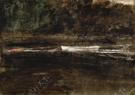 AndrewWyethMooringStump1962西方古典风景建筑自然水景山水田园印象派写实主义油画装饰画
