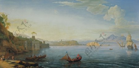 AdrienManglardViewofNaplesc.1750西方古典风景建筑自然水景山水田园印象派写实主义油画装饰画