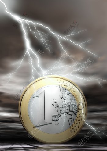 欧元硬币的闪光