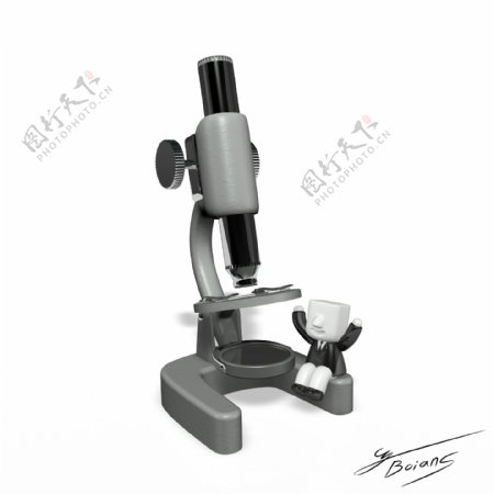 3D模型小人在研究显微镜