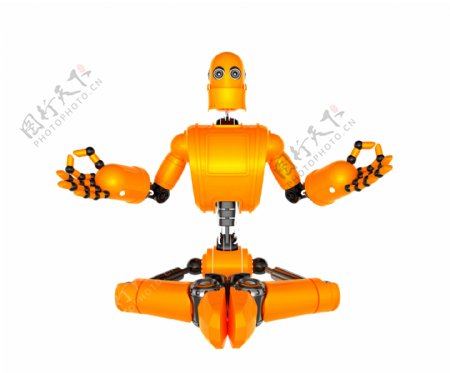 在冥想姿势的橙色的机器人