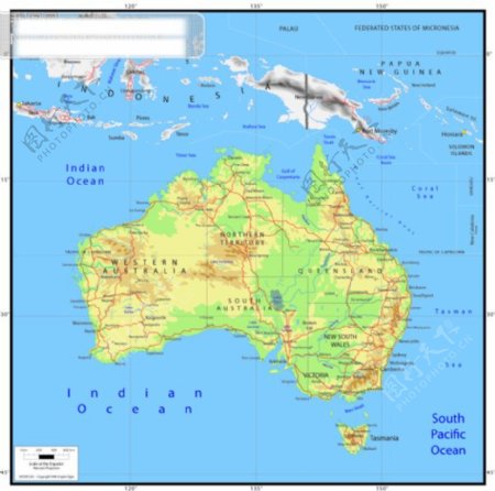 澳大利亚分色地形版图