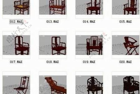 中式椅子集3D模型