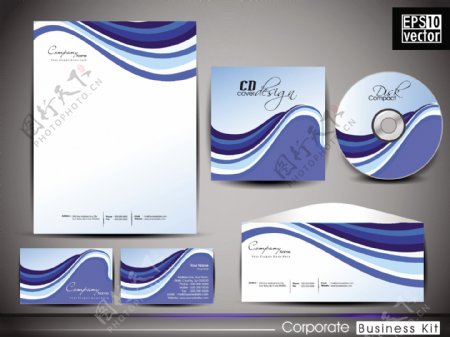 蓝色动感线条企业vi画册设计图片
