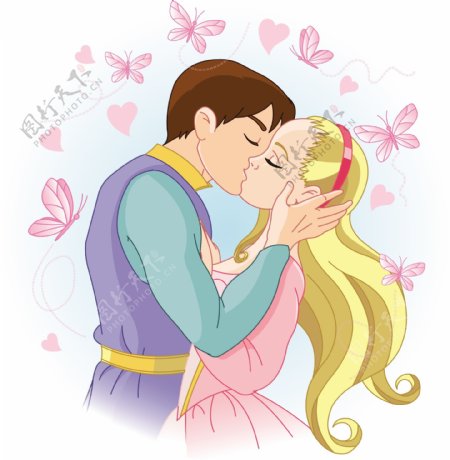 卡通情侣亲吻