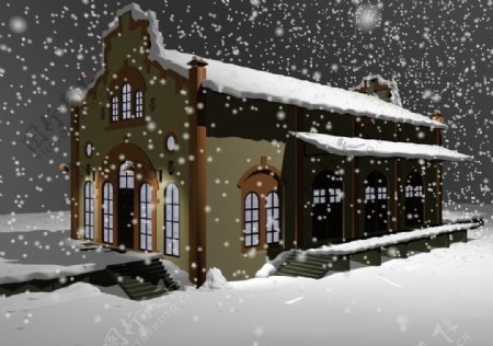 动画暴风雪中的教堂图片