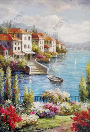 地中海风景油画图片素材