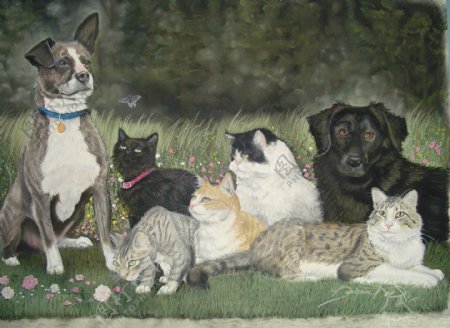 油画狗和猫图片