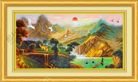 风景油画漂亮的山水油画素材下载