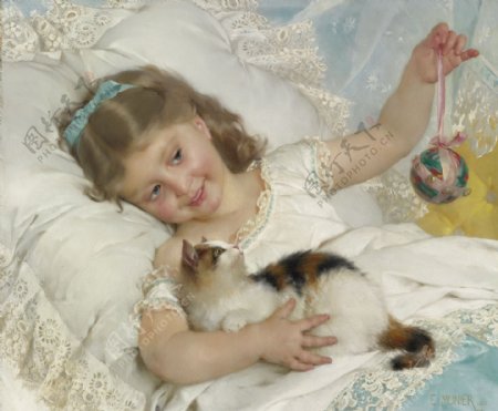小女孩与猫图片